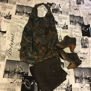 Lane Bryant Brown and Blue Halter Top